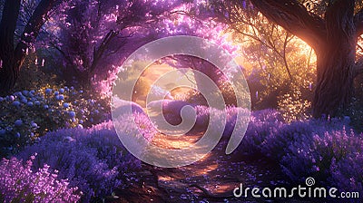 Enchanted Night in a Floral Bower of Lavender Bliss Stock Photo