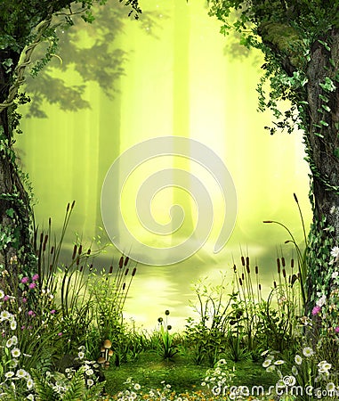 Enchanted Romantic Forest Cartoon Illustration