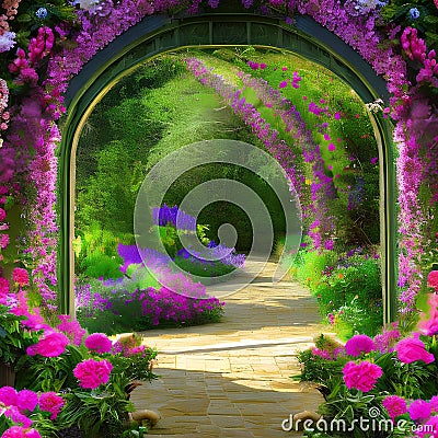 1249 Enchanted Secret Garden: A magical and enchanting background featuring an enchanted secret garden with blooming flowers, hi Stock Photo