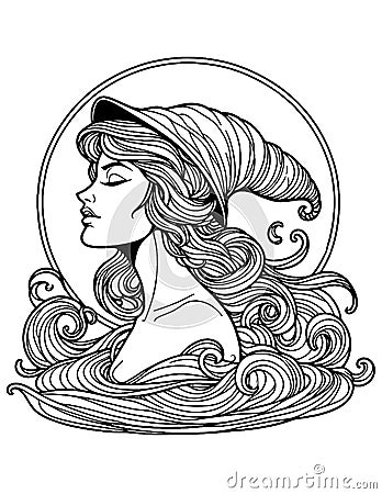 Enchanted Siren Head Coloring Page: Whimsical Discovery Stock Photo