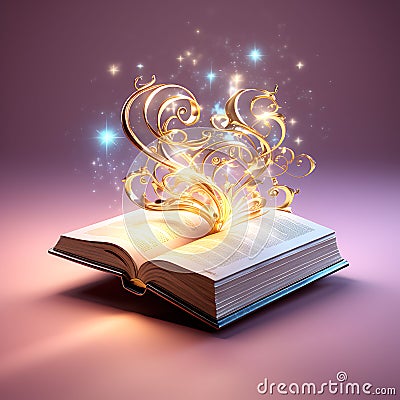 Enchanted Tome: 3D Render of a Magical Book Against a Solid Background Stock Photo