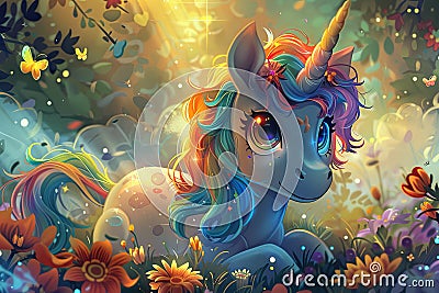 Enchanted unicorn with a rainbow mane Stock Photo
