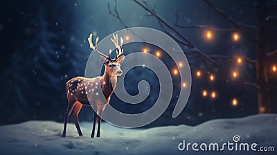 Enchanted Winter Deer in Snowy Forest. Generative ai Cartoon Illustration