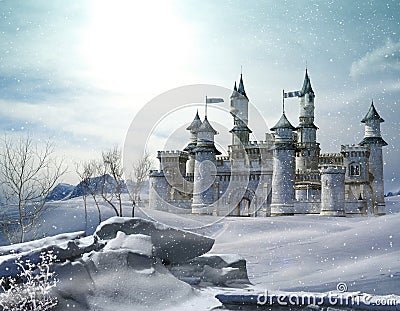 Enchanted Winter Fairytale Princess Castle Stock Photo