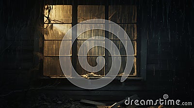 Enchanting Abandoned House: A Goblincore-inspired Window Stock Photo