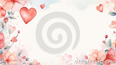 Soft valentine frame with hearts and blossoms Stock Photo