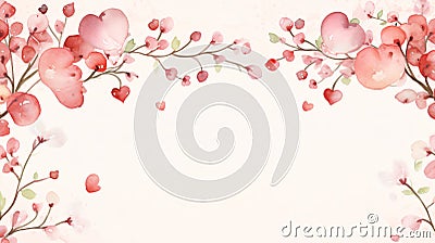 Soft valentine frame with hearts and blossoms Stock Photo