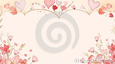 Soft valentine frame with hearts and blossoms Stock Photo