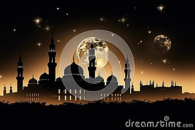 Enchanting Arabian Nights: Mosque and Lamp in the Desert. Generative AI Stock Photo