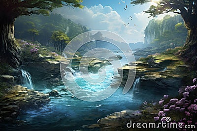 Enchanting Beautiful fantasy river. Generate Ai Stock Photo