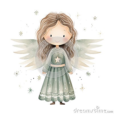 Enchanting Children's Christmas card illustration showcasing a celestial Christmas angel Cartoon Illustration