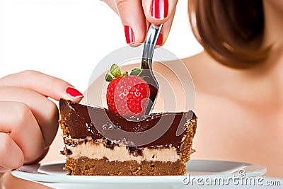 Close-Up of Woman's Lips Indulging in Cake Extravaganza AI generated Stock Photo