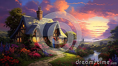 Enchanting Cottage Paradise: A Journey Through a Magical World o Stock Photo