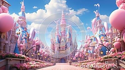 enchanting Easter bunny parade in a charming pastel-colored town square, with bunnies dressed in festive attire and carrying Stock Photo