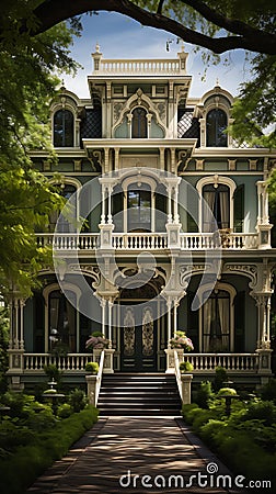 Enchanting Elegance: A Victorian Staircase to a Modern City Pala Stock Photo