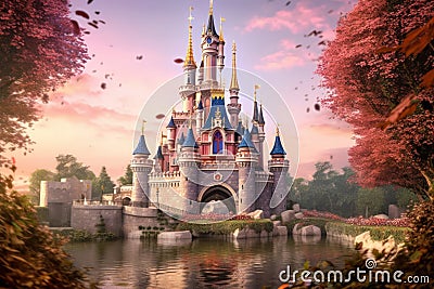 Enchanting fairytale castles with nature motifs - Generative AI Stock Photo