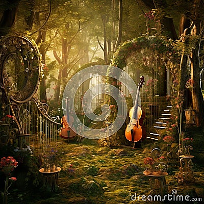 The Music Forest: Trees made of different musical instruments Stock Photo