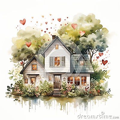 Enchanting Forest Nest: Vector Graphics of Hearts, Houses, and F Cartoon Illustration