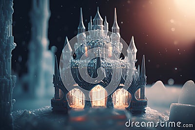 Enchanting Frozen Wonderland: Unreal Engine 5's Hyper-Detailed Ice Palace with Bokeh and Ultra-Wide Angle Stock Photo