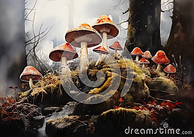 Enchanting Fungi: A Visual Journey Through a Hidden Wonderland o Stock Photo