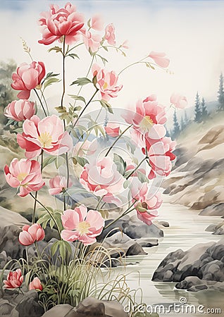 Enchanting Illusion: A Prison of Pink Anemones and Hidden Petals Cartoon Illustration