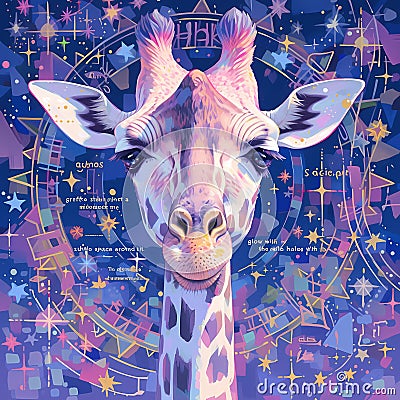 Astrological Giraffe: A Unique Fusion of Mysticism and Wildlife Cartoon Illustration