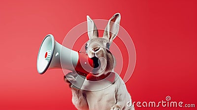 Rabbit with megaphone Stock Photo