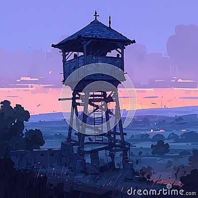 Vigilant Watchtower: A Medieval Lookout Stock Photo