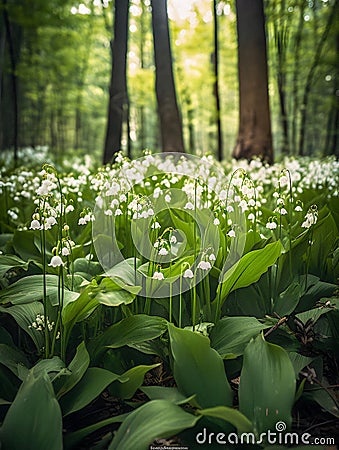 Enchanting Lily of the Valley in a Magical Forest. Generative AI Stock Photo