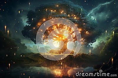 Enchanting Magic tree. Generate Ai Stock Photo