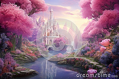 Enchanting Magical romantic land. Generate Ai Stock Photo