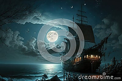 enchanting moonlit night with the ocean Stock Photo