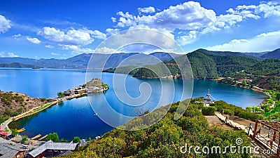 The enchanting scenery of Lugu lake Stock Photo