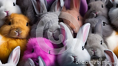 Seamless pattern of rabbits, cute, colorful, realistic, background, wallpaper Stock Photo