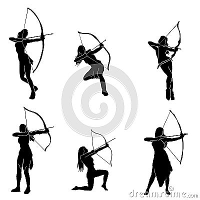 The enchanting silhouette of the archer knight warrior in action Vector Illustration