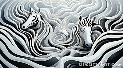 A group of zebras in a swirly cloud Stock Photo