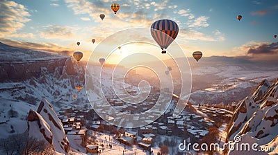 Enchanting Skies: Cappadocia's Majestic Hot Air Balloons Stock Photo