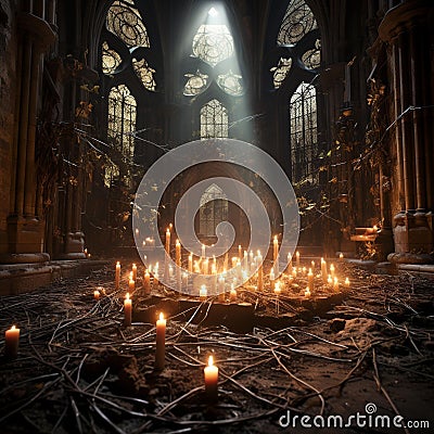 Enchanting Spellcasting: Witches and Wizards Weaving Magic in a Medieval Chamber Stock Photo