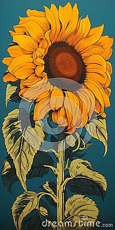 Enchanting Sunflower Princess: A Vibrant Ochre Ode to Nature's B Stock Photo