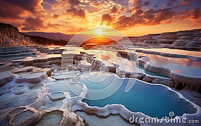 Enchanting Sunrise and Tranquil Pools. Generative AI Stock Photo