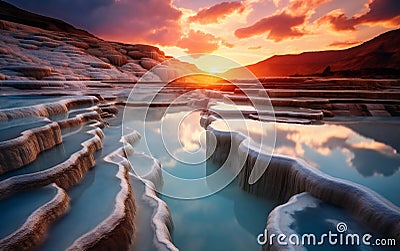 Enchanting Sunrise and Tranquil Pools. Generative AI Stock Photo