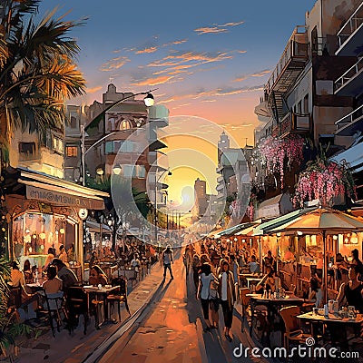 Enchanting Tel Aviv: A Captivating Street Scene Stock Photo