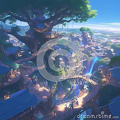 Enchanting Tree City Aerial View Stock Photo