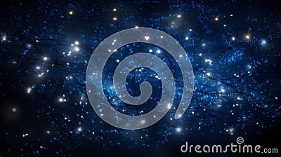 Enchanting Twinkling Fairy Lights Against Dark Blue Night Sky, Cosmic Atmosphere. Generative Ai Stock Photo