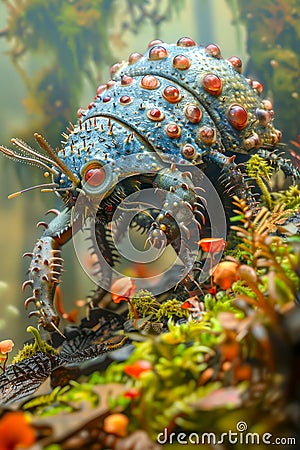 Enchanting Underwater Fantasy Scenery with a Detailed Mechanical Crab Amongst Coral Reefs Stock Photo