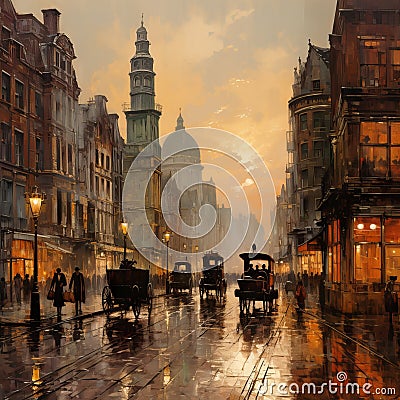 Enchanting Victorian Reverie: London's Elegance Unveiled in 1880 Masterpiece Stock Photo