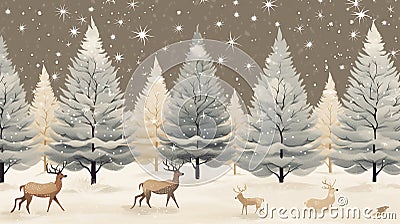 Christmas trees, reindeer, and stars in a seamless pattern on a neutral light color or dark color background Stock Photo
