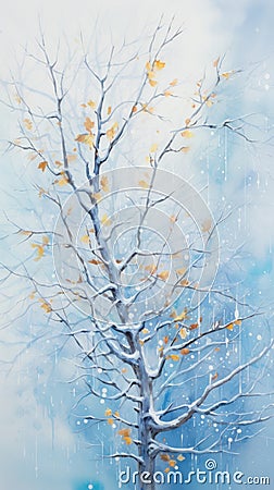 Enchanting Watercolor Frozen Realm: Christmas Wishes Turn into Glittering Frost on Tree Branches AI Generated Cartoon Illustration