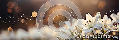 Enchanting white lily on mesmerizing bokeh background with ample text space on the left Stock Photo