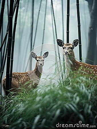 Enchanting world of deer amid the beauty of nature. Stock Photo